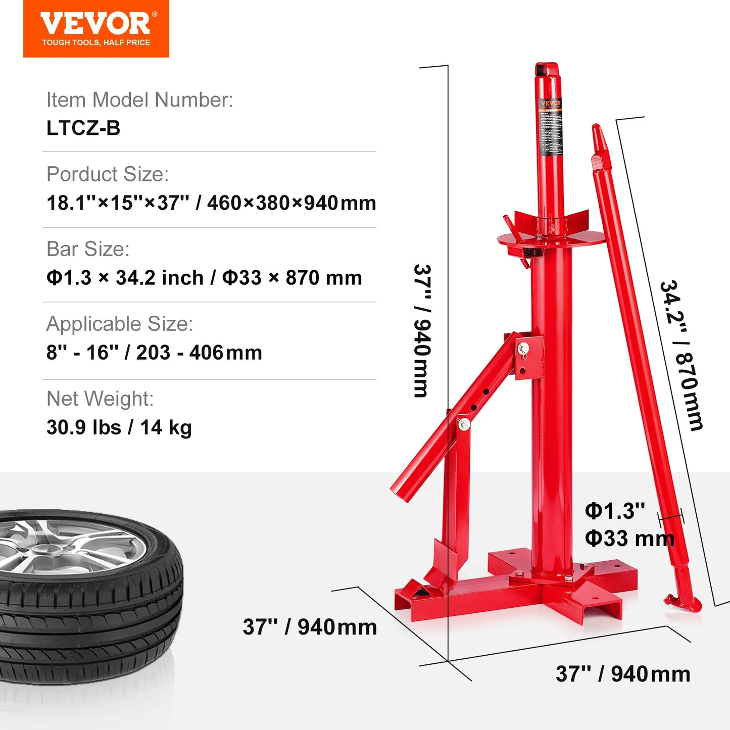 VEVOR Manual Tire Changer, Portable Hand Bead Breaker Mounting Tool for 8" - 16" Tires,-$60