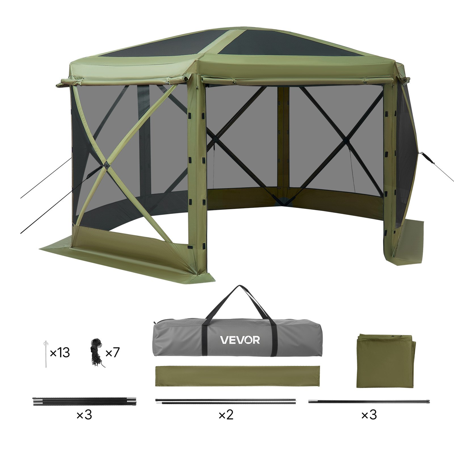OPen Box VEVOR Pop up Gazebo Screen Tent, 10 x 10 ft Large 6-Sided Camping Canopy Tent with Removable Top,-$150
