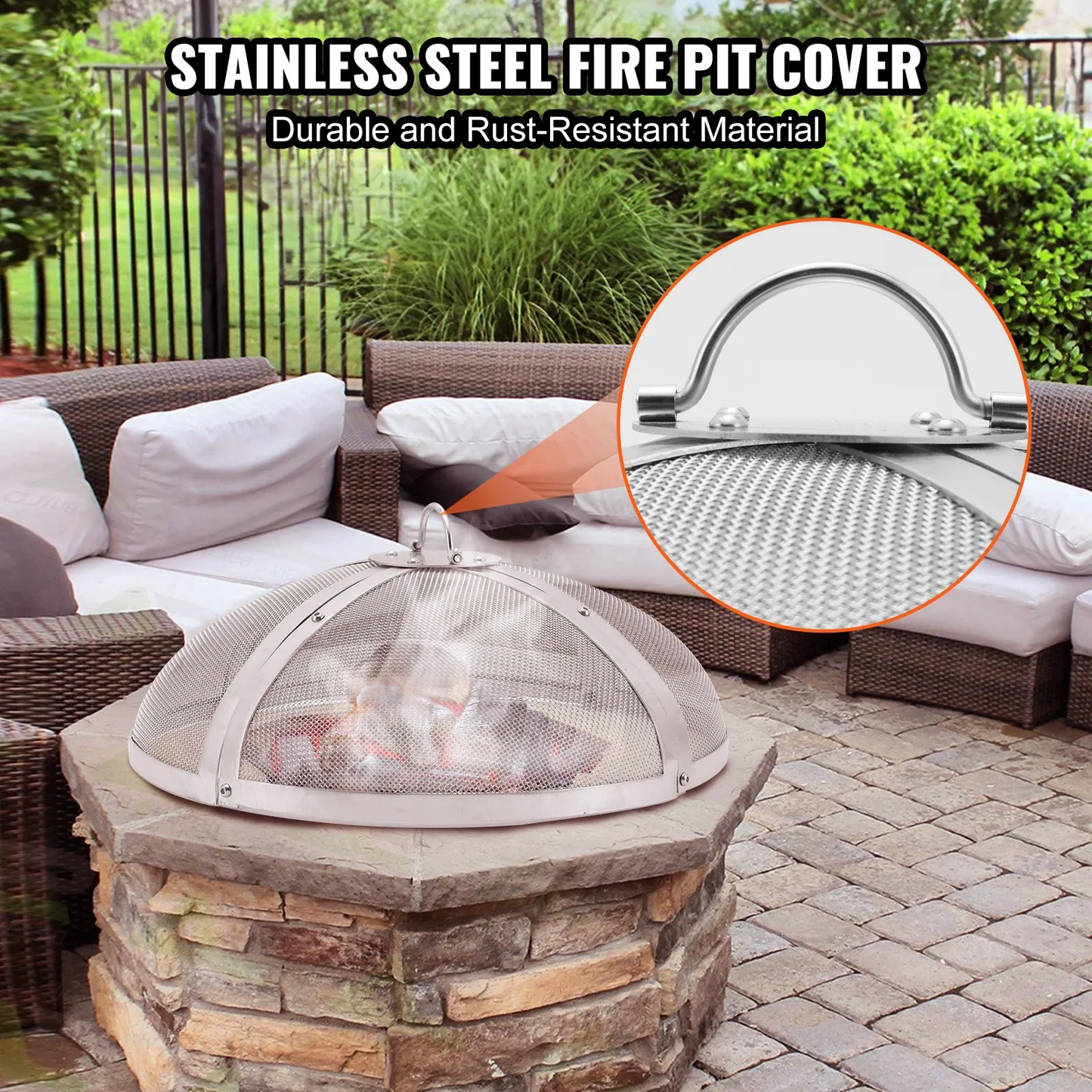 VEVOR Fire Pit Spark Screen Round 40", Reinforced Heavy Duty Steel Metal Cover, Outdoor Firepit Lid,-$80