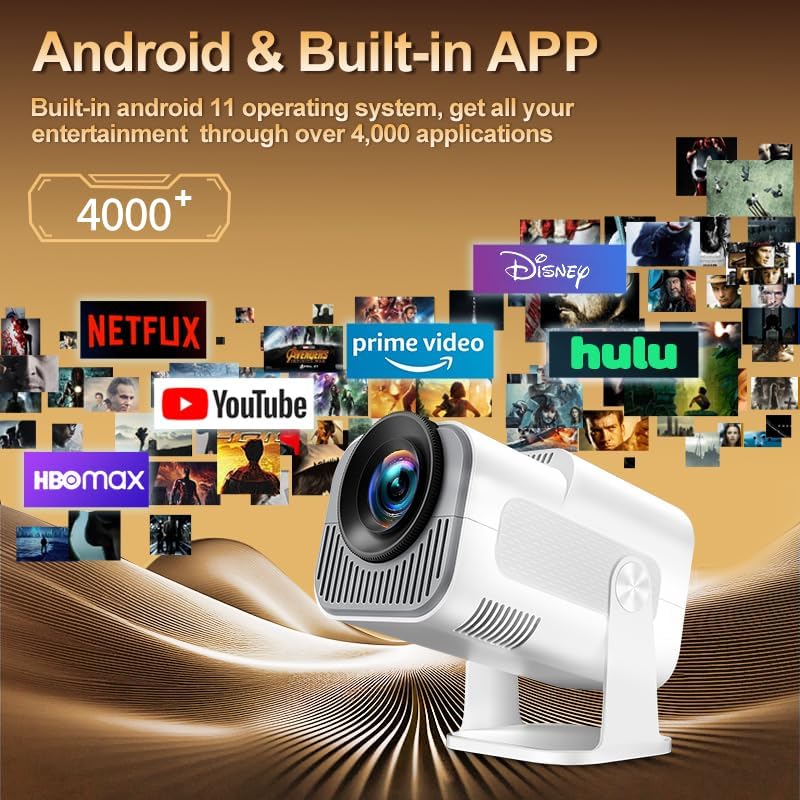 BNIB-[Built-in App] Mini Projector 1080P Full HD, 4K Projector with 180° Rotation, Portable Projector