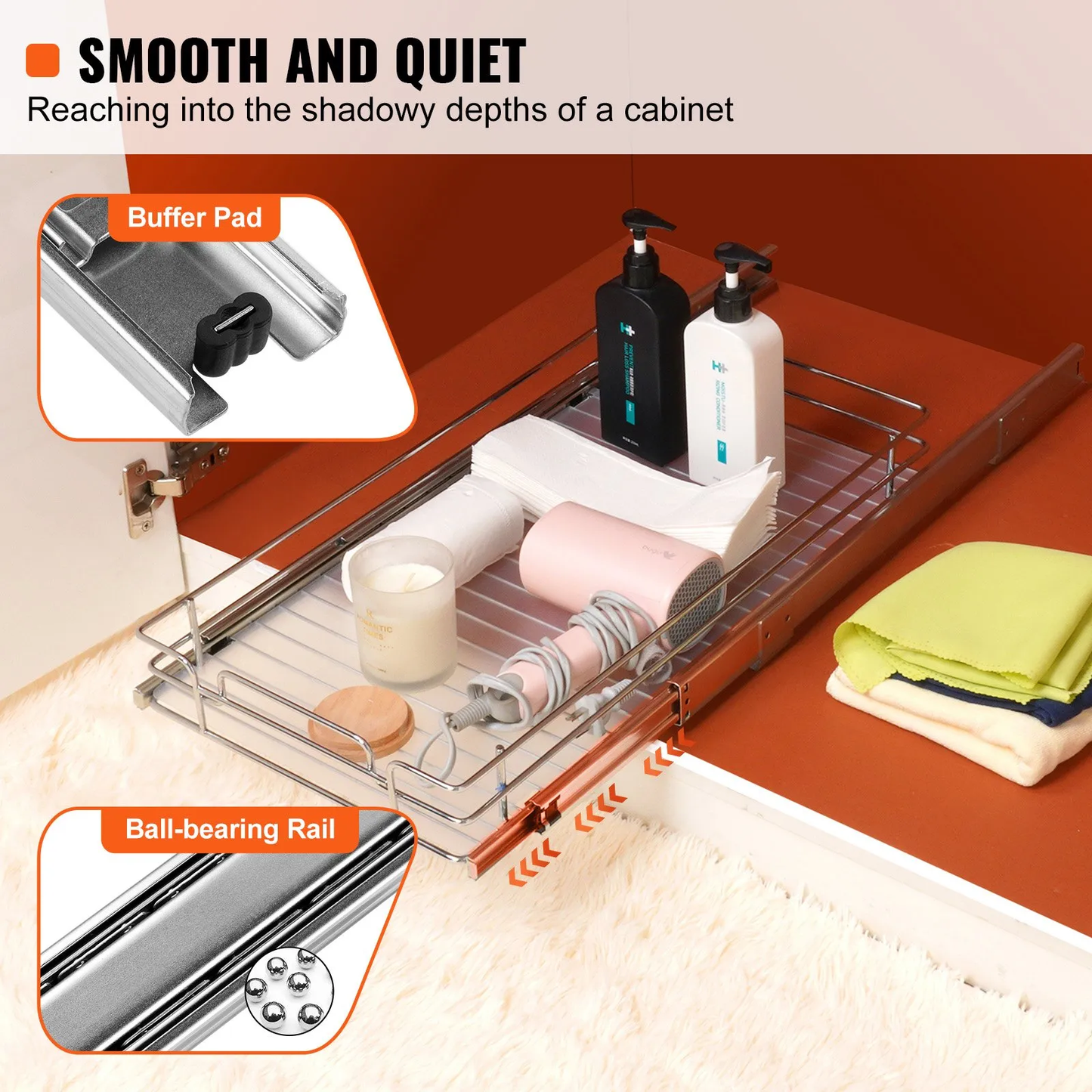 VEVOR 12.5"Wx16.5"Dx3.5"H Pull Out Cabinet Organizer, Heavy Duty Slide Out Pantry Shelves, -$18
