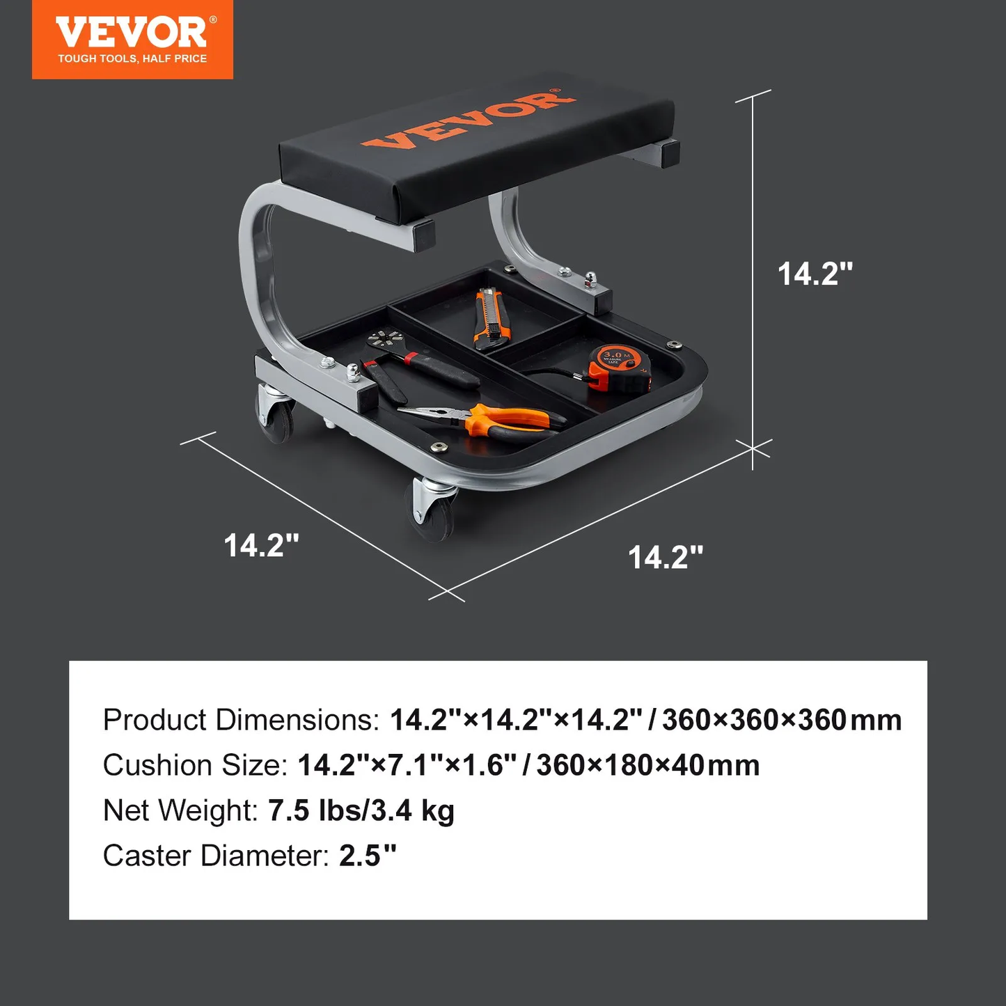 VEVOR Rolling Creeper Garage/Shop Seat, 250 LBS Capacity Padded Rolling Workshop Stool,-$25