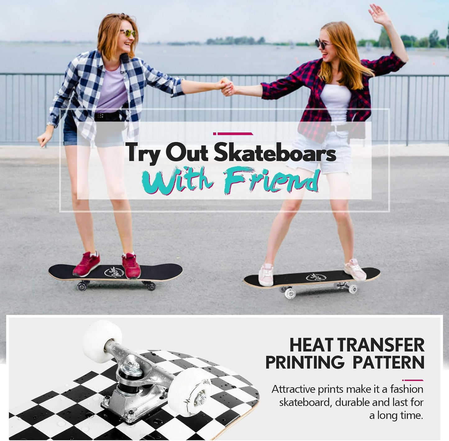 BNIB-BELEEV Skateboards for Beginners, 31 x 8 inch Complete Skateboard for Kids Teens and Adults