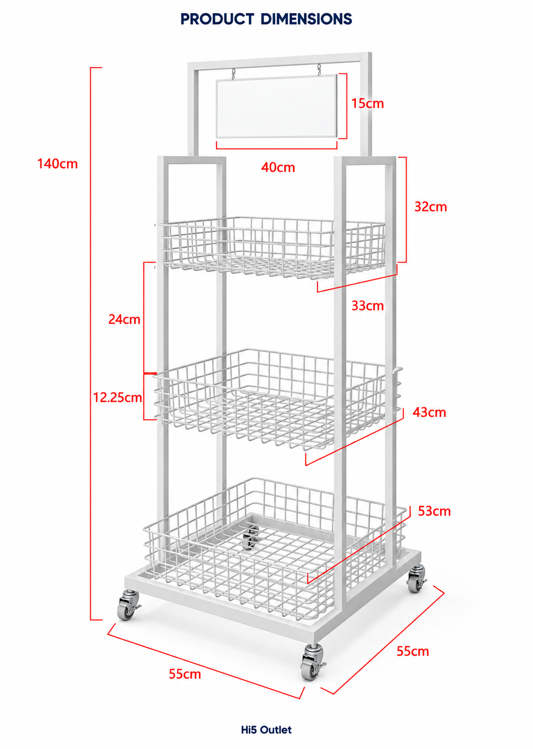 BNIB-4-Way & 3-Tier Storage Rack w/Wheels, Retail Display Racks, Household Storage Organizer