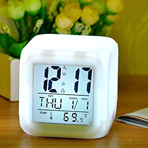 BNIB-‎vinmax Digital Alarm Thermometer Night Glowing Cube 7 Colors Clock LED Change LCD for Bedroom Child,-$8