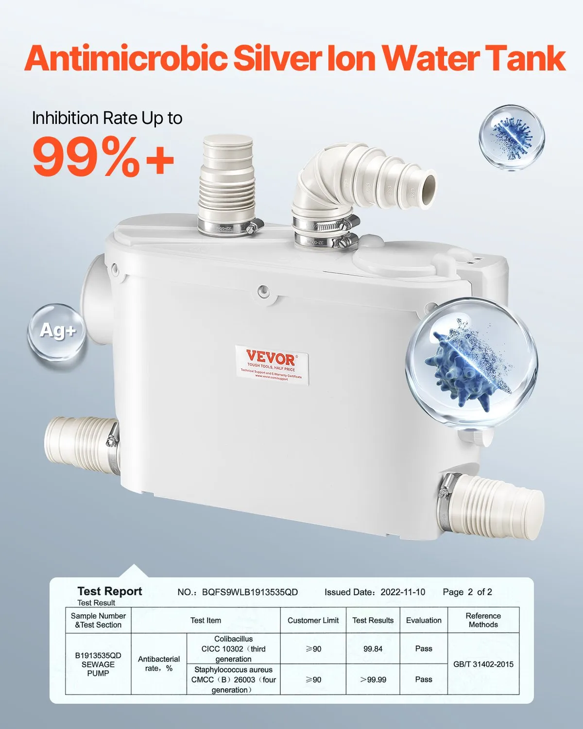 VEVOR Macerator Pump, 500W, 29 GPM Flow, 26 ft/8 m Head, Macerator Wall-Hung Toilet Pump with 4 Water,-$95