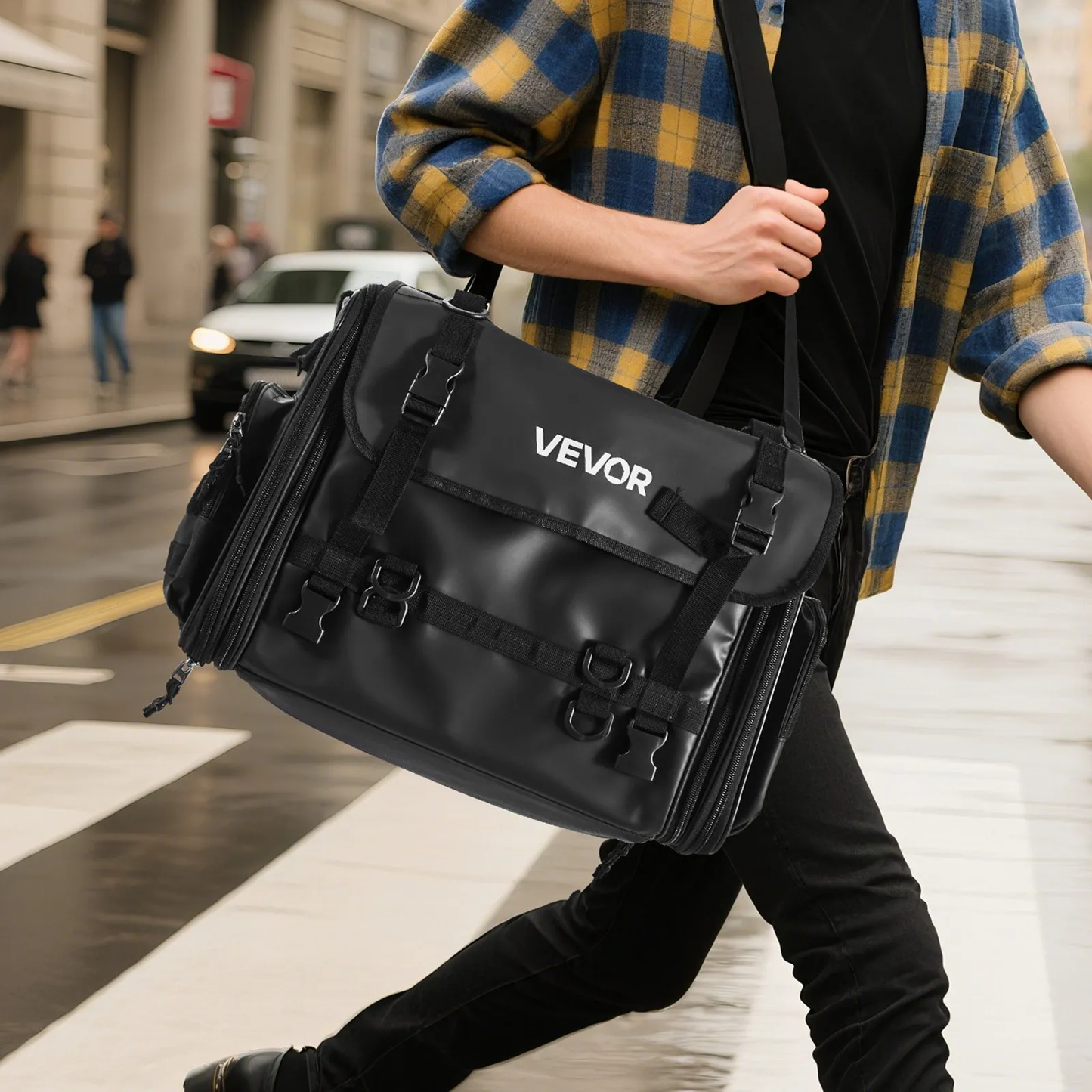 VEVOR Motorcycle Tail Bag, 40-60 L Expandable Motorcycle Rear Seat Bag w/ Waterproof Cover,-$55