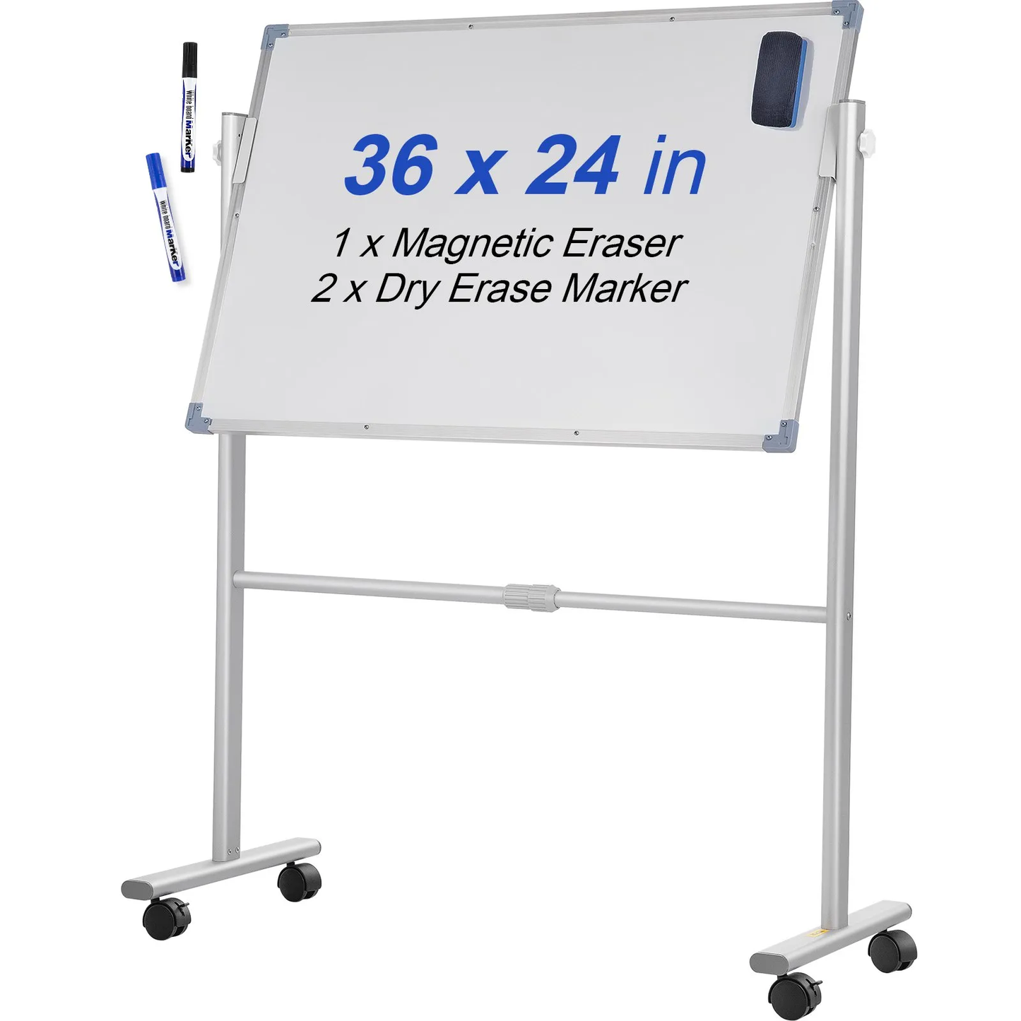 VEVOR Mobile Magnetic Whiteboard, 36 x 24 Inch, Double Sided, 360 Degree Reversible Rolling Dry,-$75