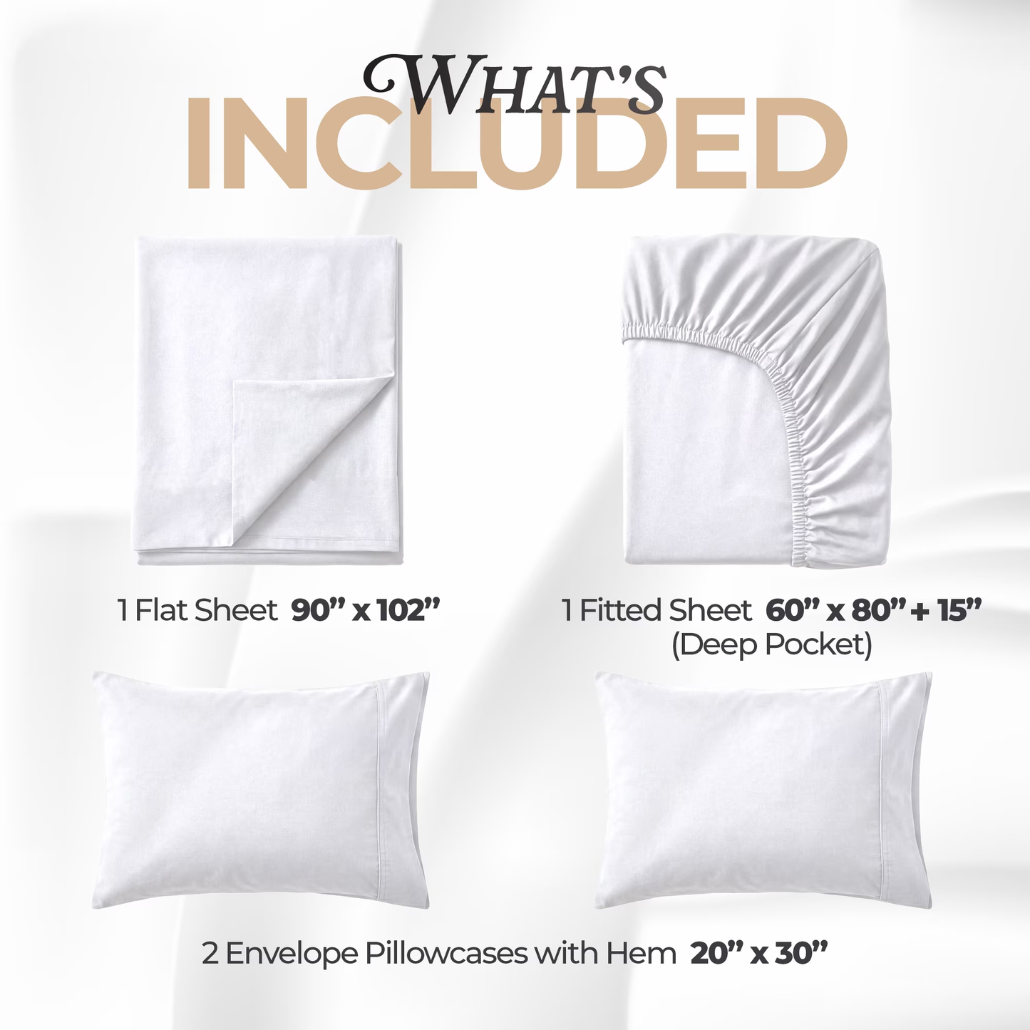BNIB-4 Piece Queen Bed Sheet Set in White – Ultra-Soft Deep Pocket Microfiber Sheets, Wrinkle-Free,-$15