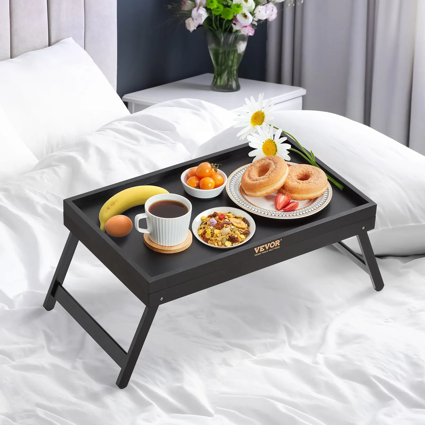 VEVOR Bed Tray Table with Foldable Legs, Bamboo Breakfast Tray for Sofa, Bed, Eating, Snacking, -$20