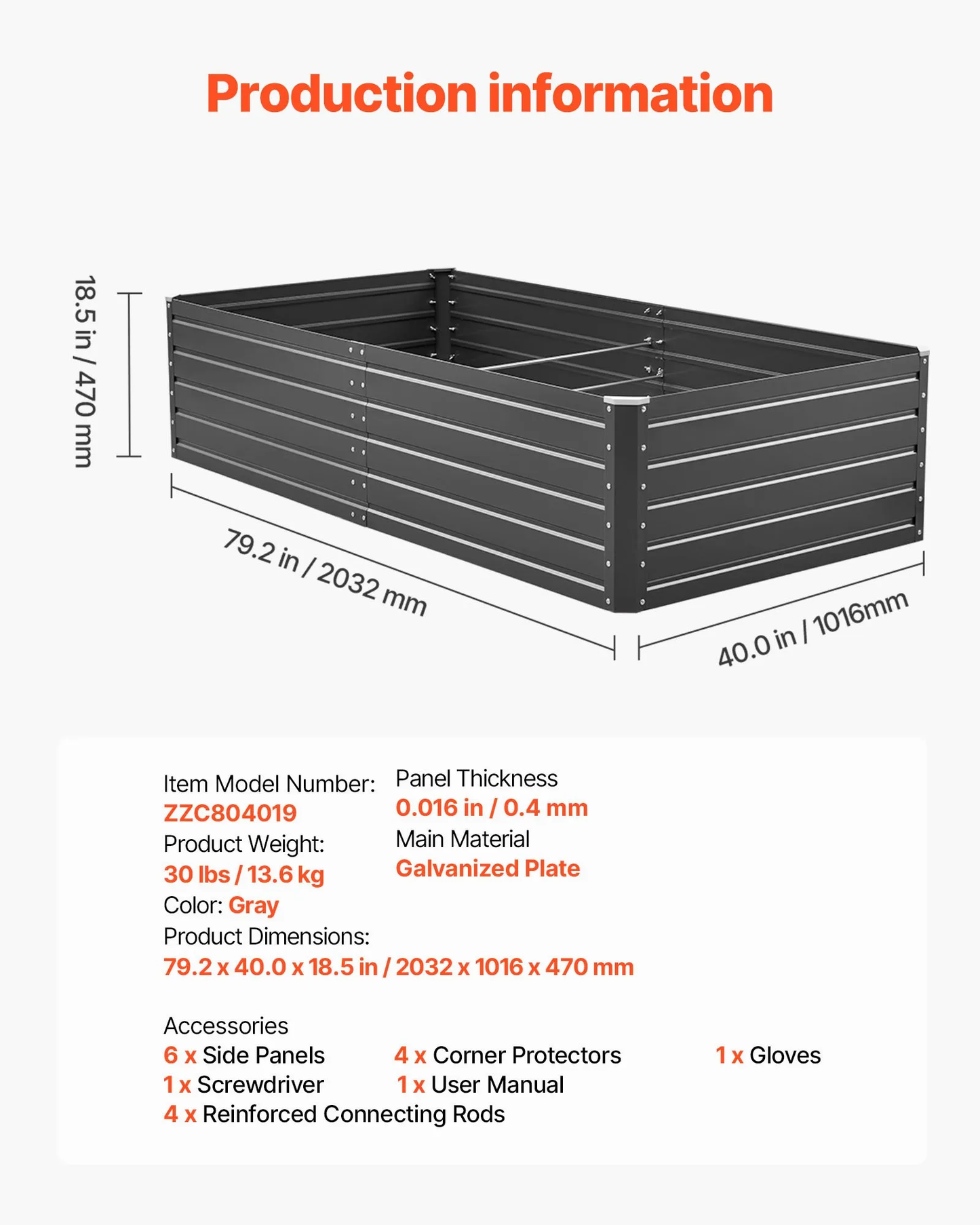 VEVOR Metal Raised Garden Bed, 6.7 x 3 x 1.5 ft Outdoor Galvalume Planter Garden Box, Open Bottom Design,-$55