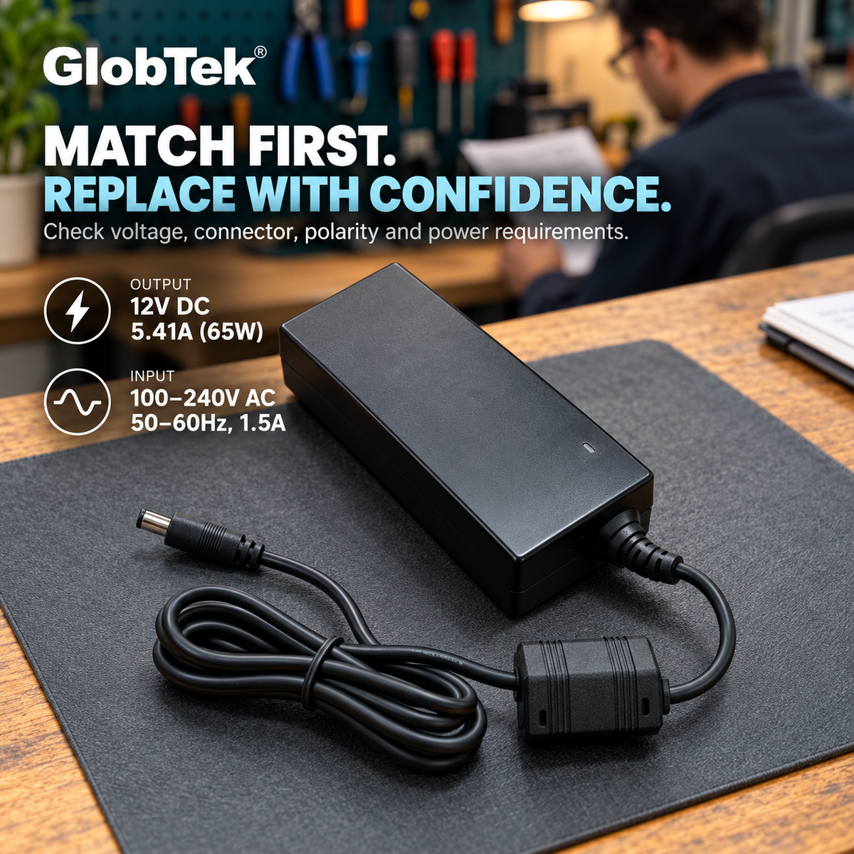 Brand New GlobTek 65W Power Adapter-12V DC,5.41A,-$15