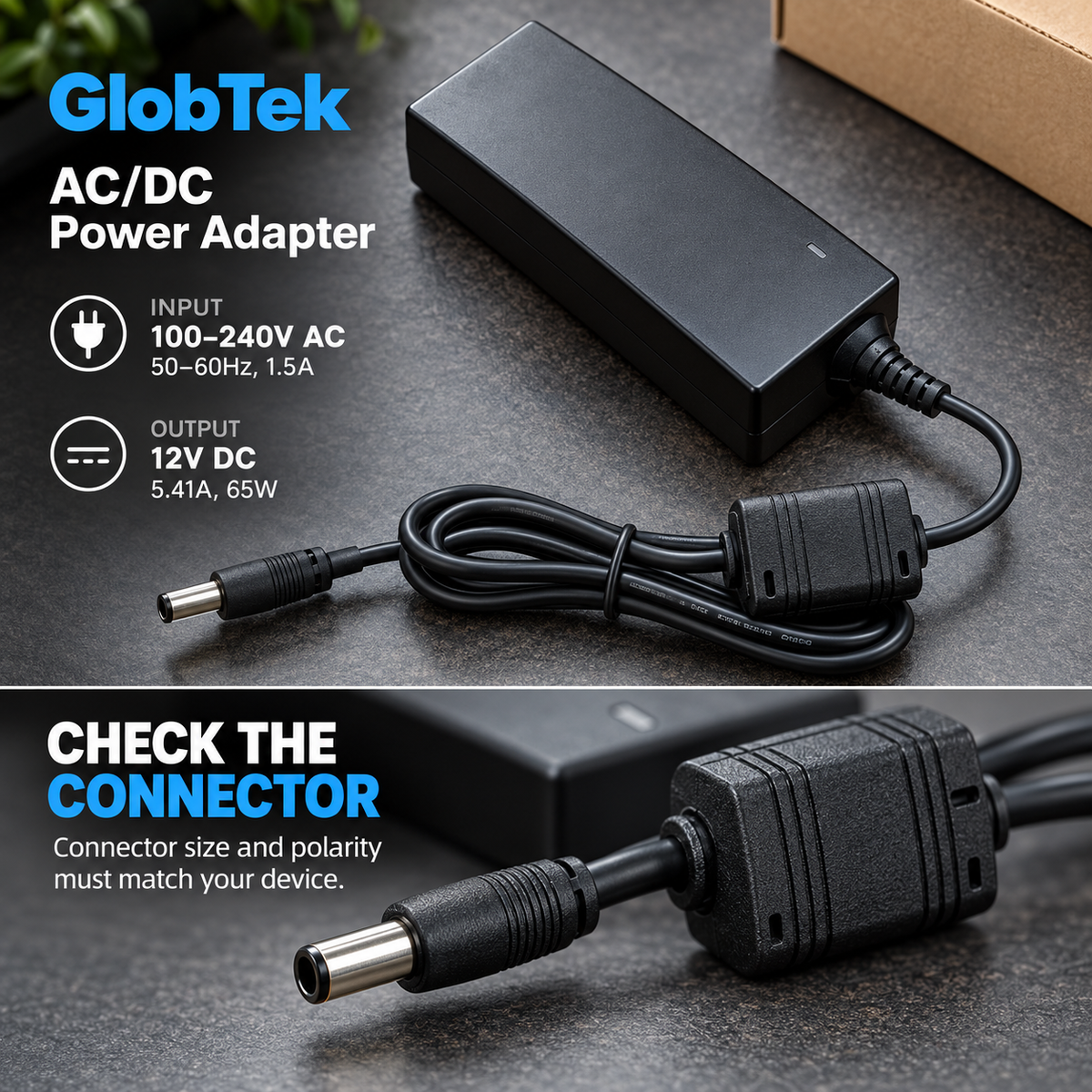 Brand New GlobTek 65W Power Adapter-12V DC,5.41A,-$15
