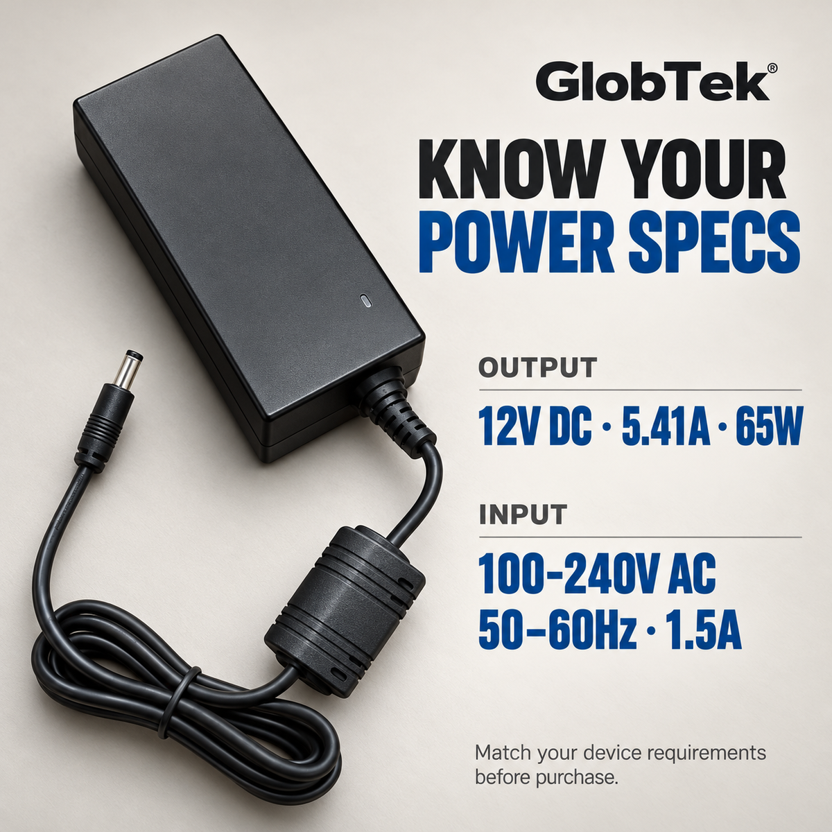 Brand New GlobTek 65W Power Adapter-12V DC,5.41A,-$15