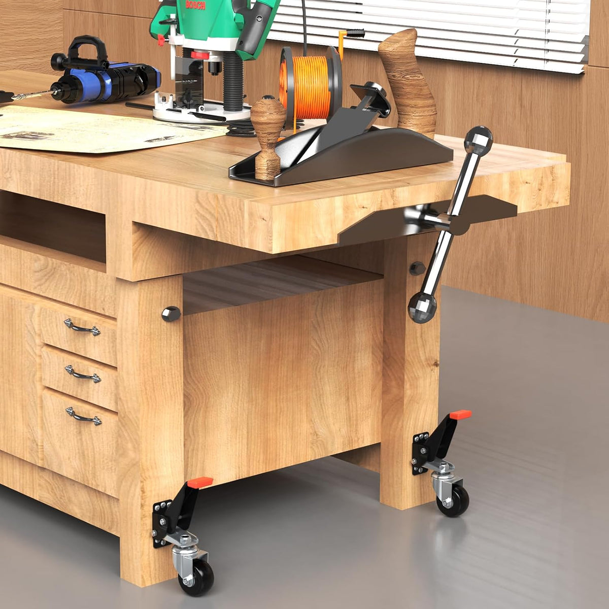 BNIB-Heavy Duty Workbench Casters - 720lbs Capacity, 4 Pack (Retractable) -$30