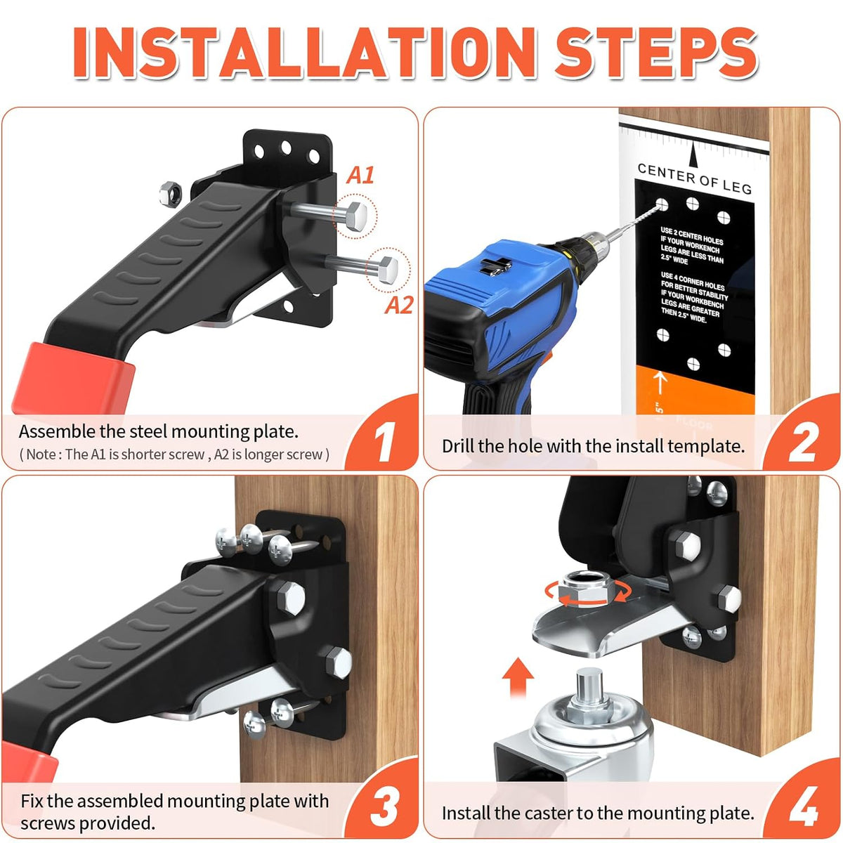 BNIB-Heavy Duty Workbench Casters - 720lbs Capacity, 4 Pack (Retractable) -$30