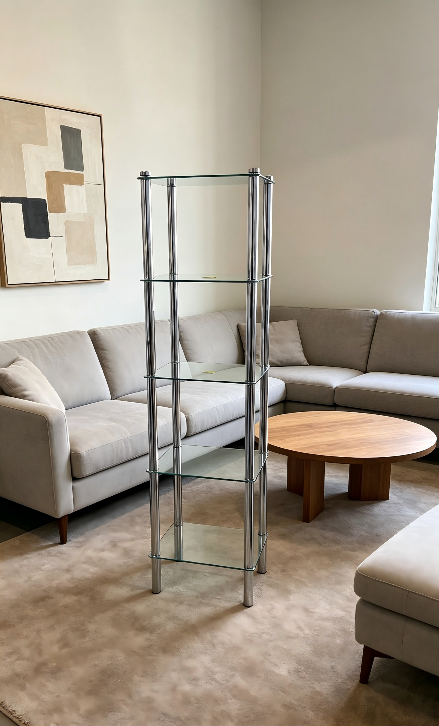 90% Like-New Assemble,5-Tier Glass & Metal Display Shelf,-$40