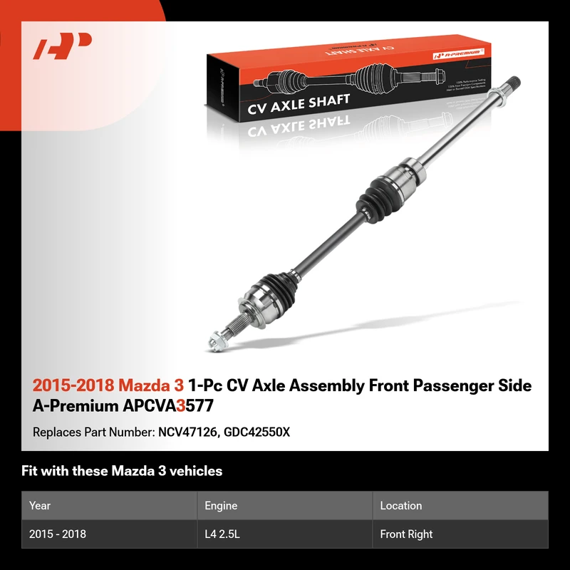 BNIB-2015-2018 Mazda 3 1-Pc CV Axle Assembly Front Passenger Side A-Premium APCVA357,-$120