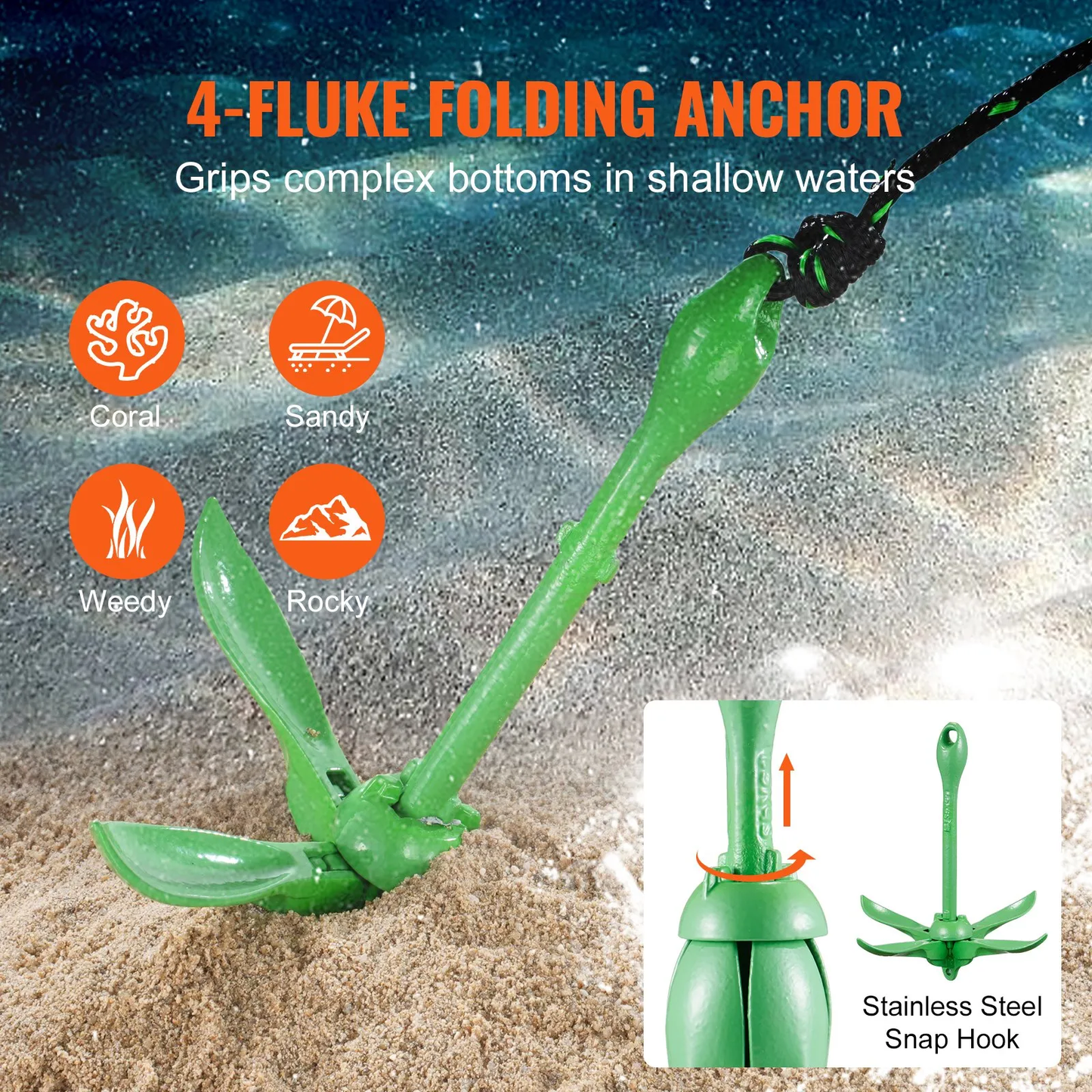 VEVOR Kayak Anchor Kit, 3.5 lb Paddle Board Anchor Kit with 26.2 ft/8 m Rope and Buoy,-$20