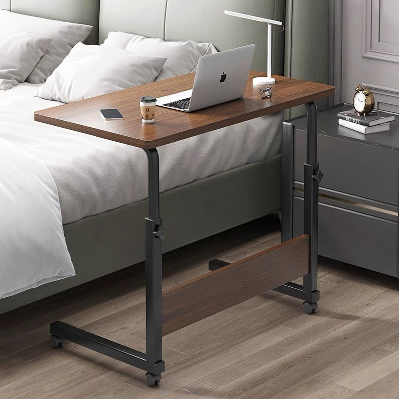 BNIB-Movable Side Table/Laptop Desk for Bed/Sofa, w/Adjustable Height & Lockable Wheels-Black Walnut