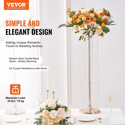 VEVOR 10PCS 35.43inch /90cm Tall Crystal Wedding Flowers Stand, Luxurious Centerpieces,-$130