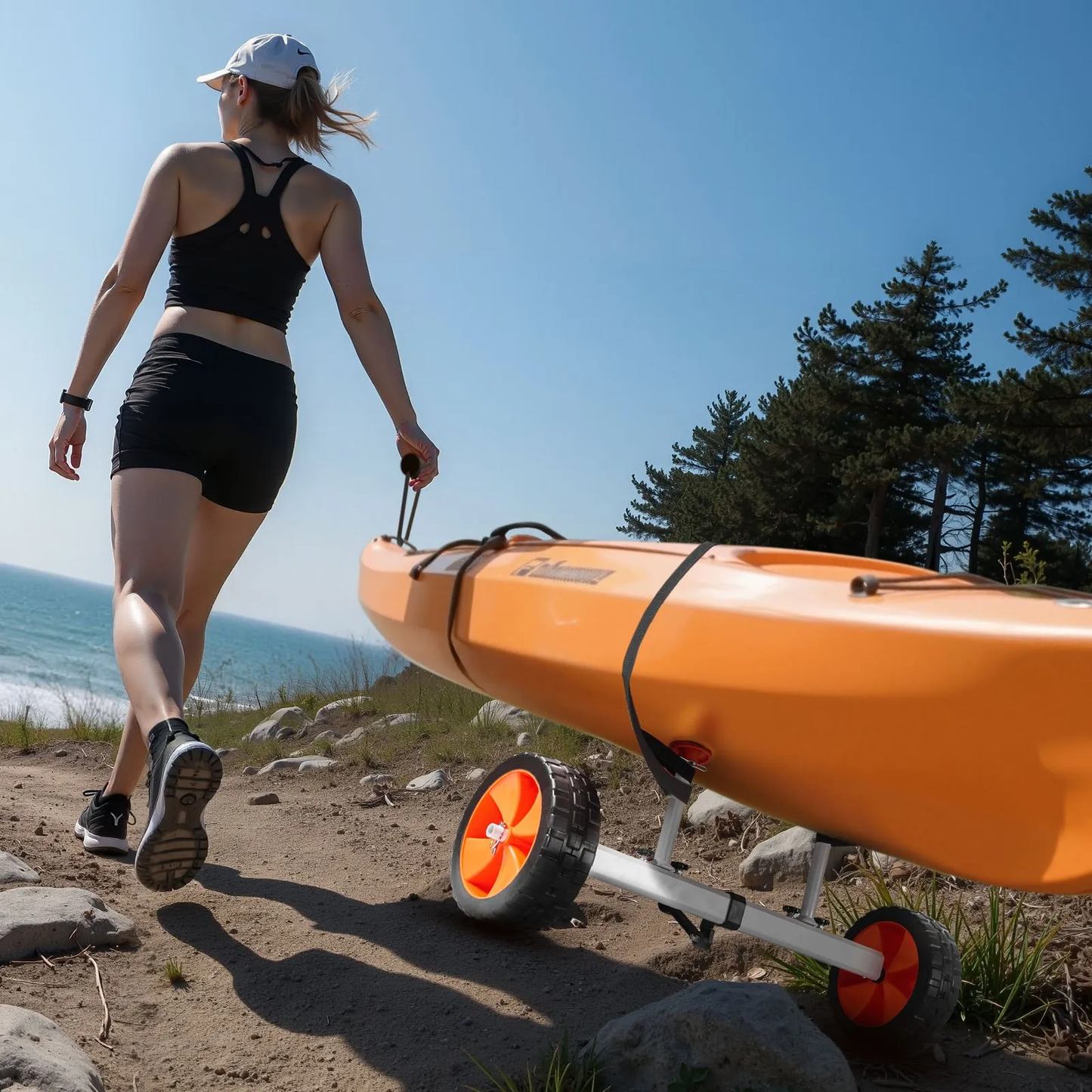 VEVOR Kayak Cart, 230 lbs Load Capacity, Canoe Cart Dolly with 10-inch Solid PU Tires & Kickstand,-$35