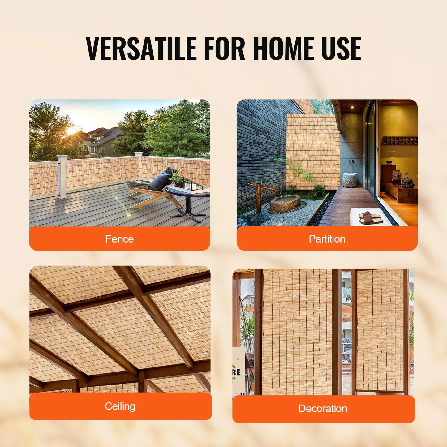 VEVOR Natural Reed Fencing, 4 ft x 16.4 ft, Reed Screen Curtain Balcony Reed Fence Roll for Outdoor,-$35