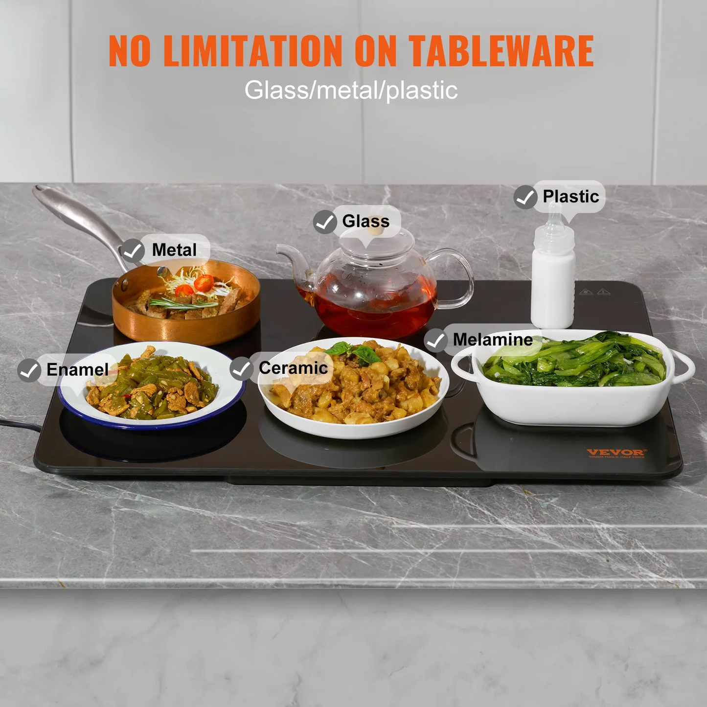 VEVOR Electric Warming Tray, 16.5" x 23.6" Portable Tempered Glass Heating Tray Temperature (65-90℃), -$60
