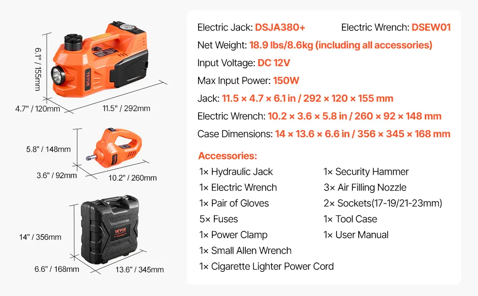 VEVOR Electric Car Jack, 5 Tons /11000 lbs, Electric Scissor Jack with Built-In Inflator,-$125