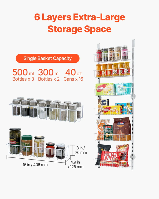 VEVOR Over the Door Pantry Organizer, 6-Tier Pantry Organization and Storage,HeHanging Spice Rack,-$25
