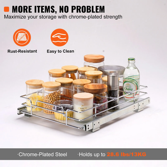 VEVOR 12.5"Wx16.5"Dx3.5"H Pull Out Cabinet Organizer, Heavy Duty Slide Out Pantry Shelves