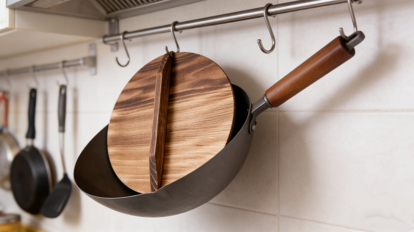 BNIB-Non-Stick Wok Pan with Wooden Lid, 13.3 inch(34cm),Ergonomic Handle, Deep Bowl Design Grey,-$25