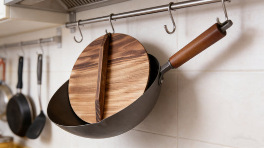 BNIB-Non-Stick Wok Pan with Wooden Lid, 13.3 inch(34cm),Ergonomic Handle, Deep Bowl Design Grey,-$25