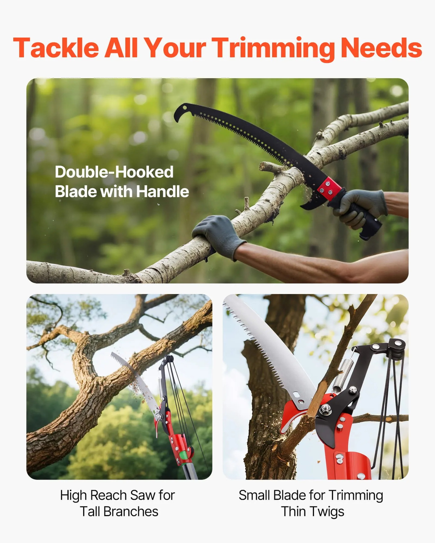 VEVOR Manual Pole Saw, 3.87-27 ft Extendable Pole Tree Pruner with Scissors, Sharp 65Mn Steel Blade,-$60