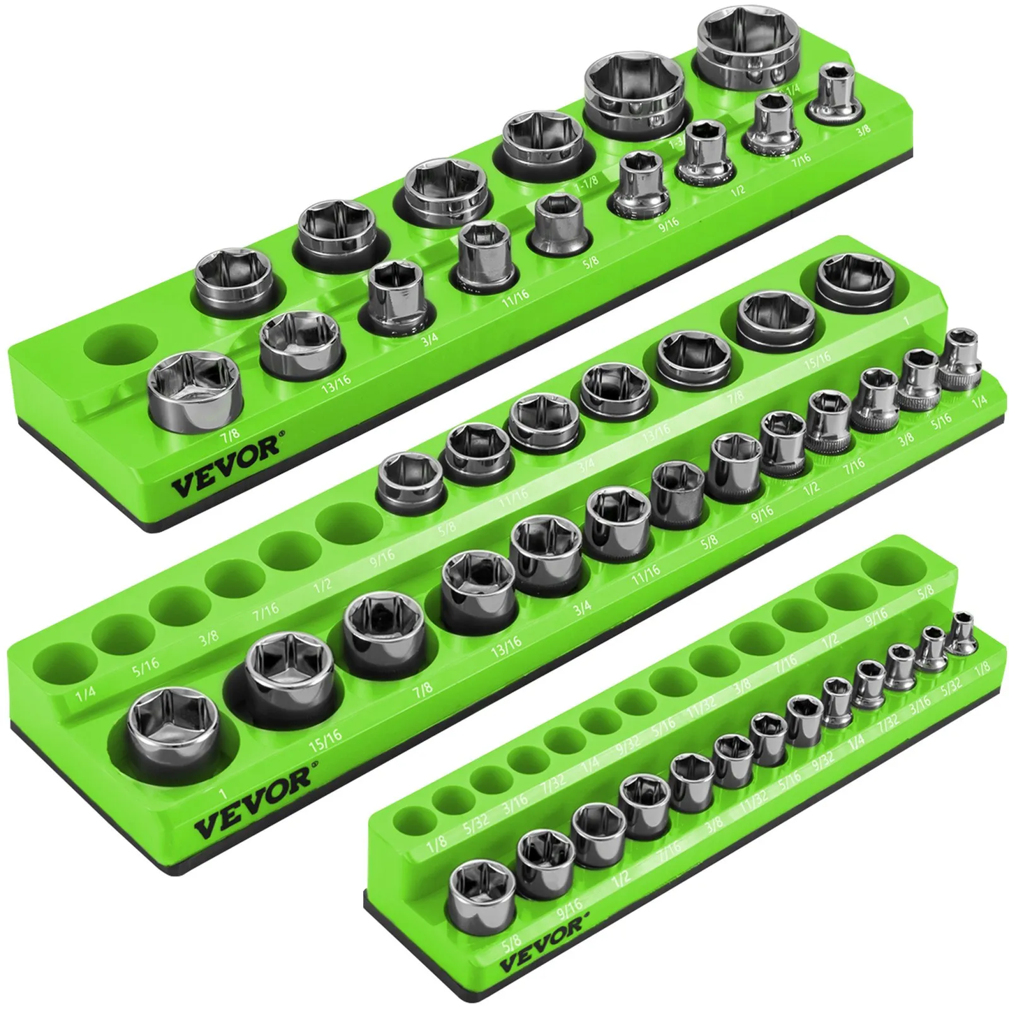 VEVOR 3-Pack SAE Magnetic Socket Organizers, 1/2-inch, 3/8-inch, 1/4-inch Drive Socket Holders Hold 68 Sockets