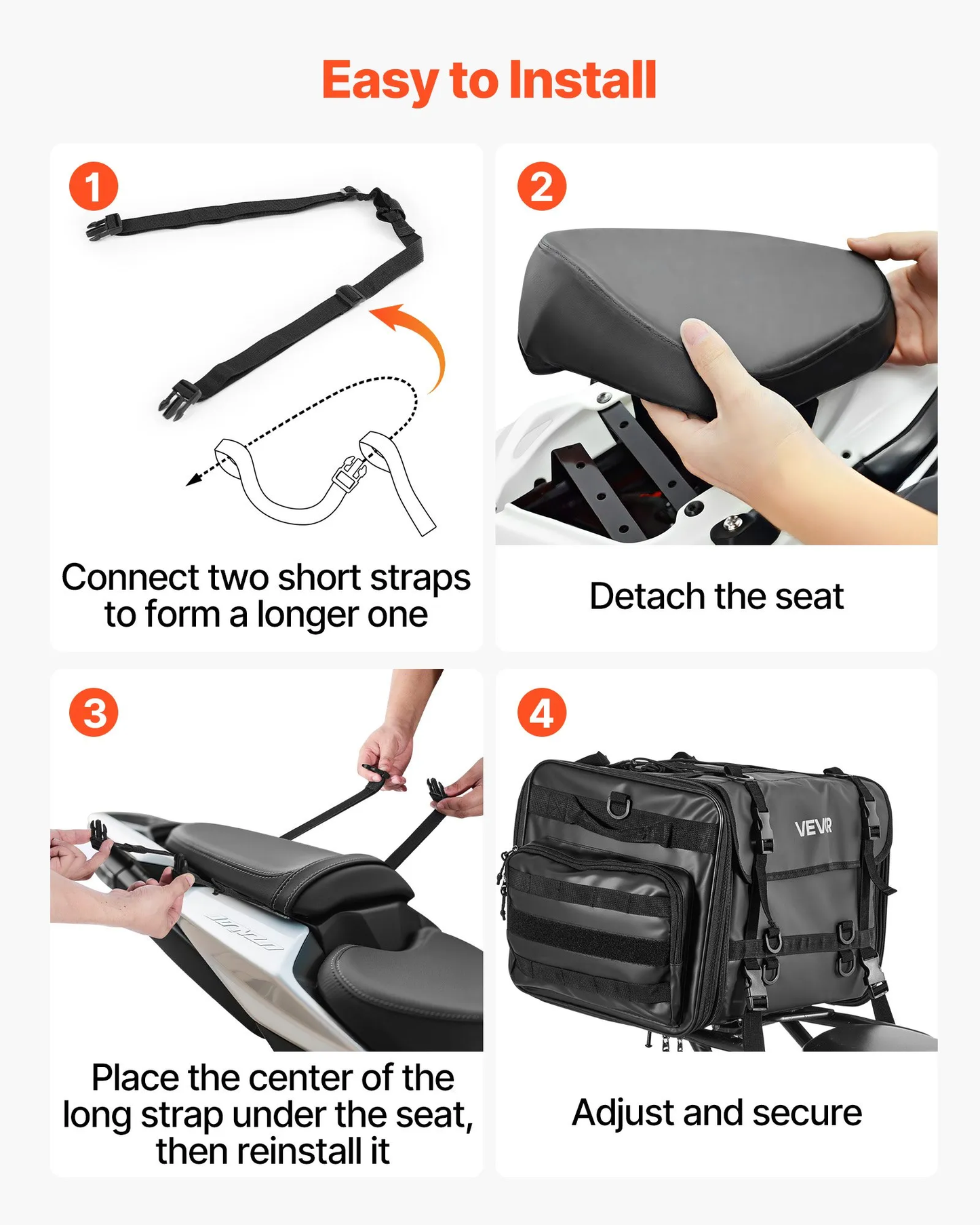 VEVOR Motorcycle Tail Bag, 40-60 L Expandable Motorcycle Rear Seat Bag w/ Waterproof Cover,-$55