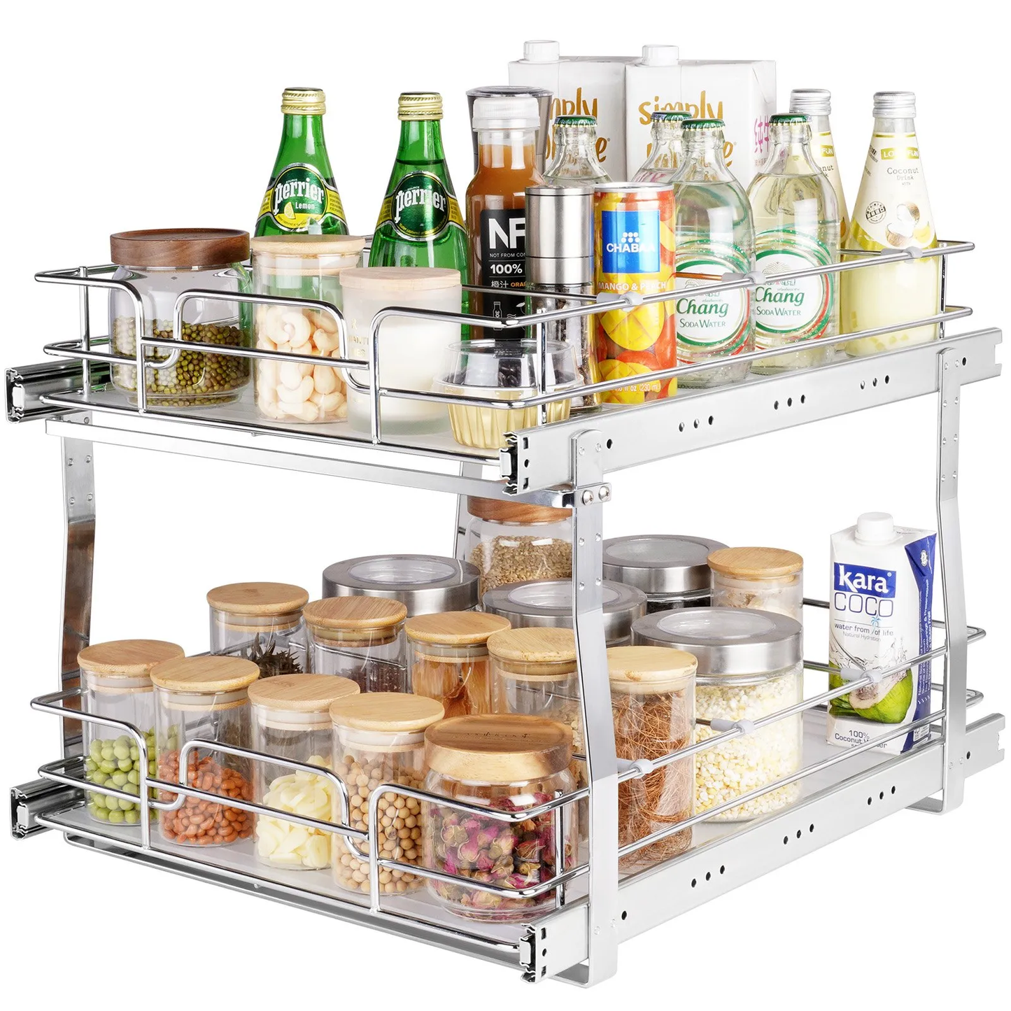 VEVOR 2 Tier 17"Wx21"Dx15"H Pull Out Cabinet Organizer, Heavy Duty Slide Out Pantry Shelves,-$50