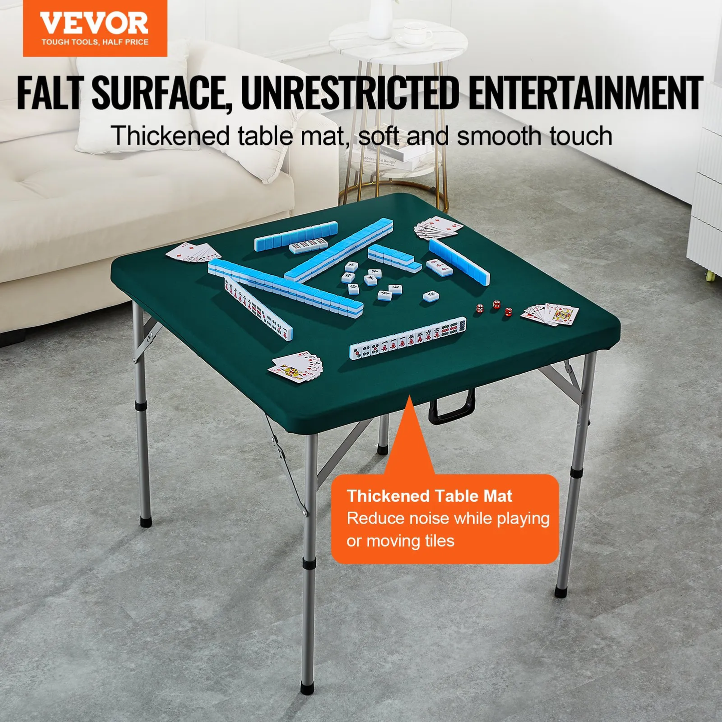 VEVOR Mahjong Table, Fold-in-Half 4 Player Card Table with Wear-Resistant Green Tabletop,-$50