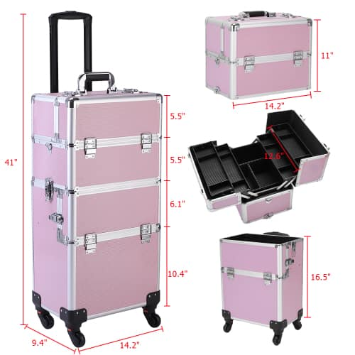 BNIB-Winado - 3 in 1 Makeup Case Rolling Trolley Cosmetic Travel Organizer with Key Wheels Suitcase,-$80