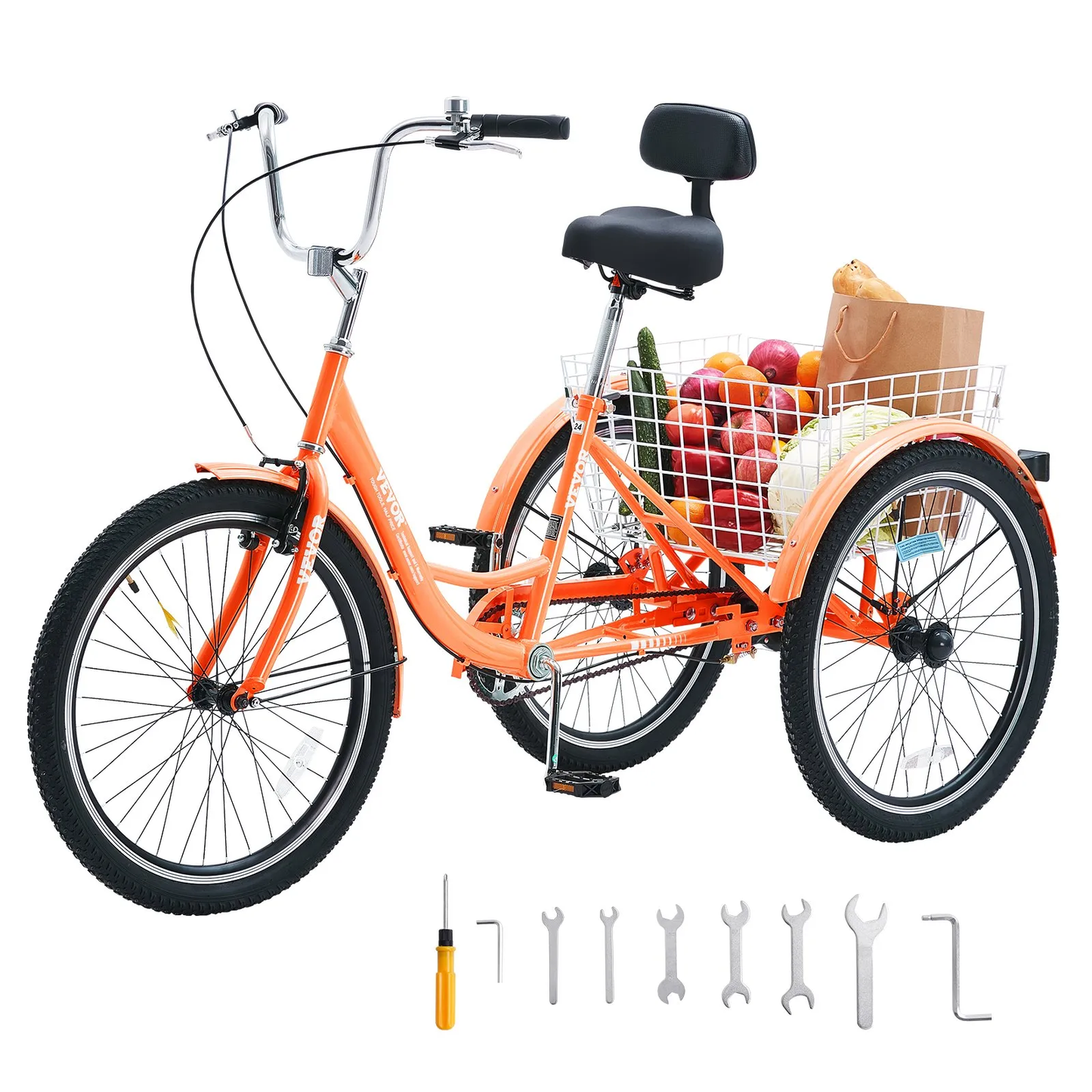 VEVOR Adult Tricycles Bike, 26 Inch Three-Wheeled Bicycles,Carbon Steel Cruiser Bike with Basket,-$220