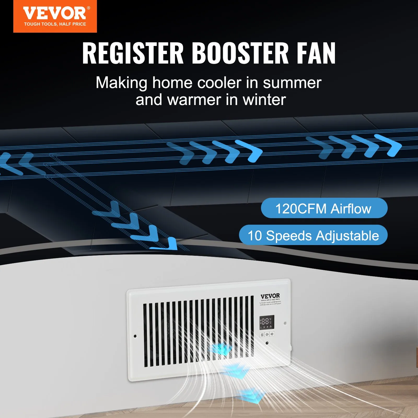 VEVOR Register Booster Fan, Quiet Vent Booster Fan Fits 4” x 10” Register Holes, with Remote Control,-$35