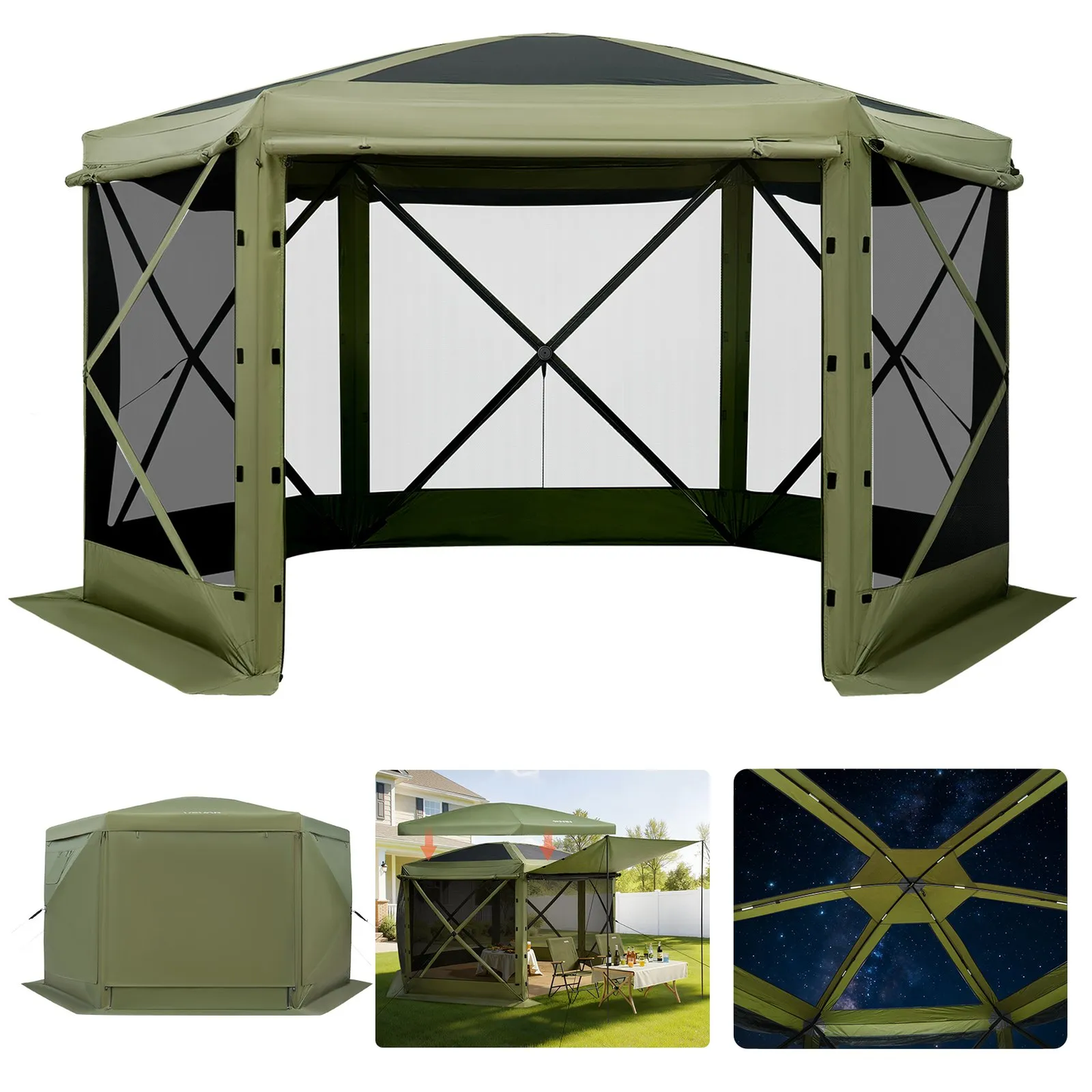 OPen Box VEVOR Pop up Gazebo Screen Tent, 10 x 10 ft Large 6-Sided Camping Canopy Tent with Removable Top,-$150