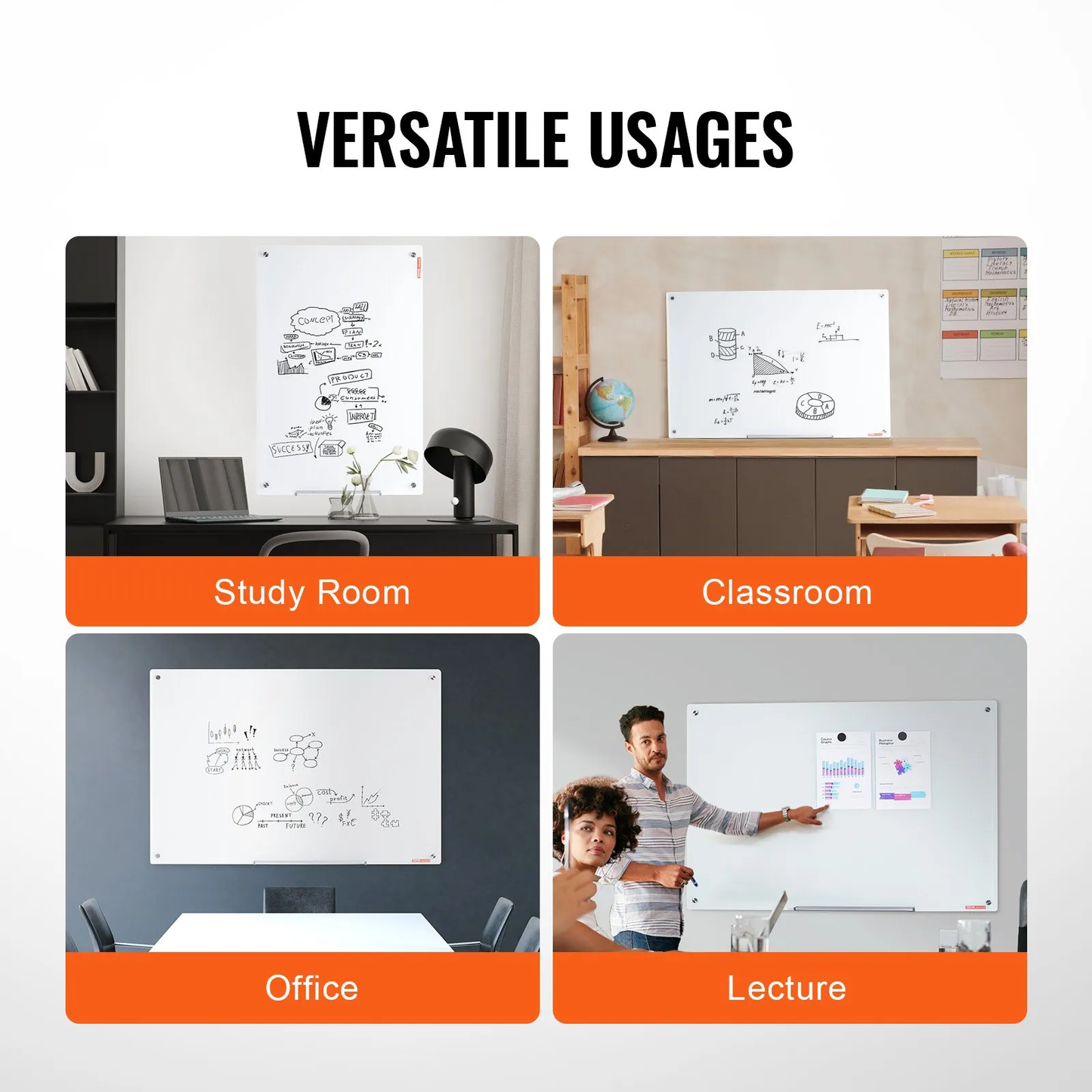 VEVOR Magnetic Glass Whiteboard, Dry Erase Board 48"x32", Wall-Mounted Large White Glassboard Frameless,-$80