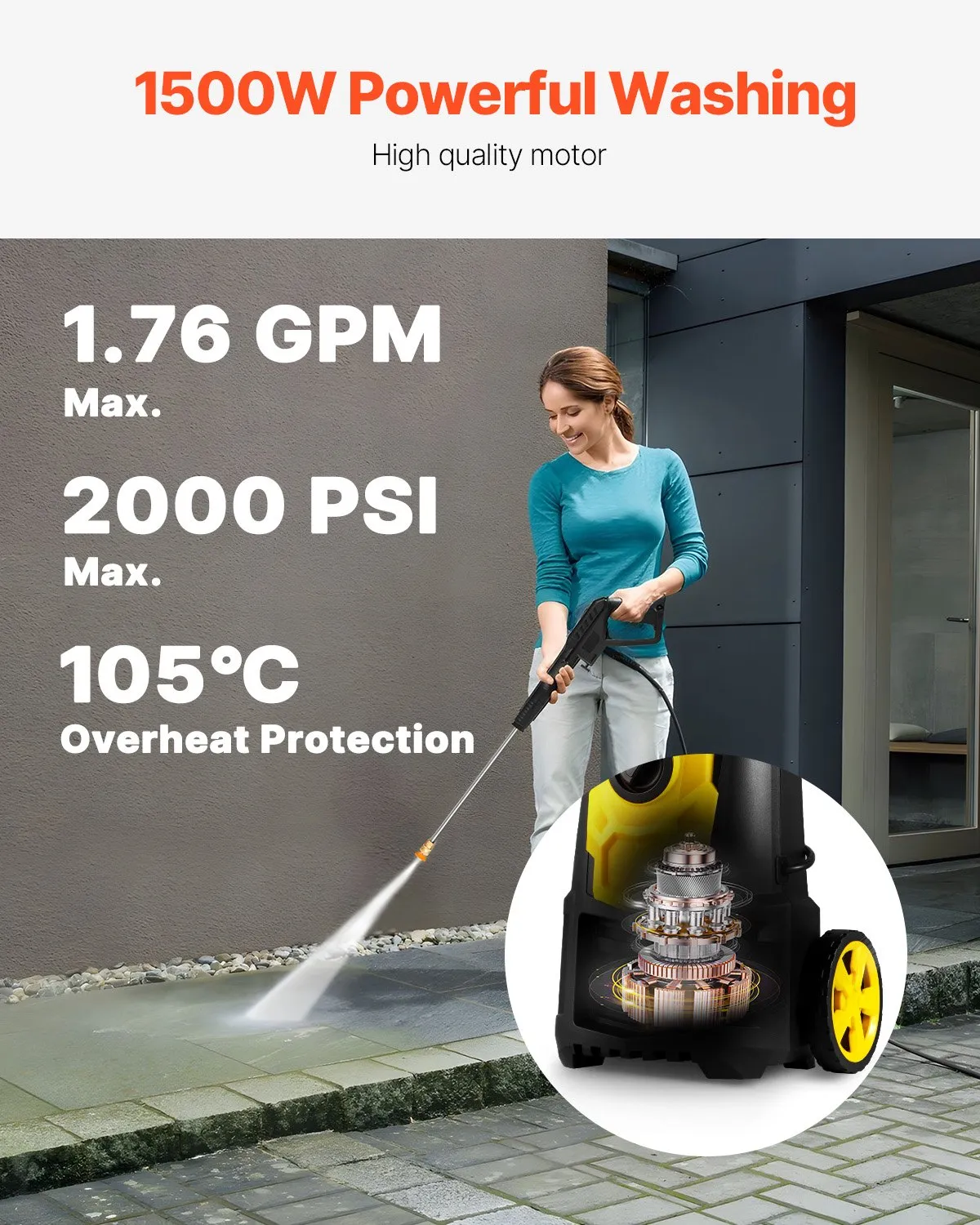 Open Box, 90% new VEVOR Electric Pressure Washer, 2000 PSI, Max. 1.76 GPM Power Washer,-$90
