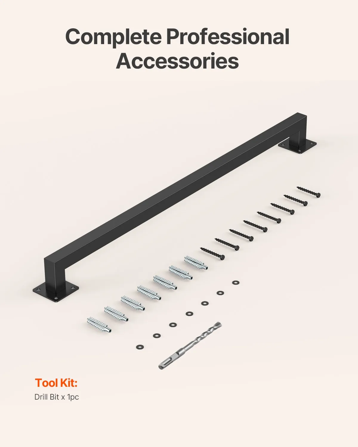 VEVOR Wall Mounted Stair Handrail, 3ft Black Iron Staircase Handrail Indoor, 250lbs Load Capacity,-$20