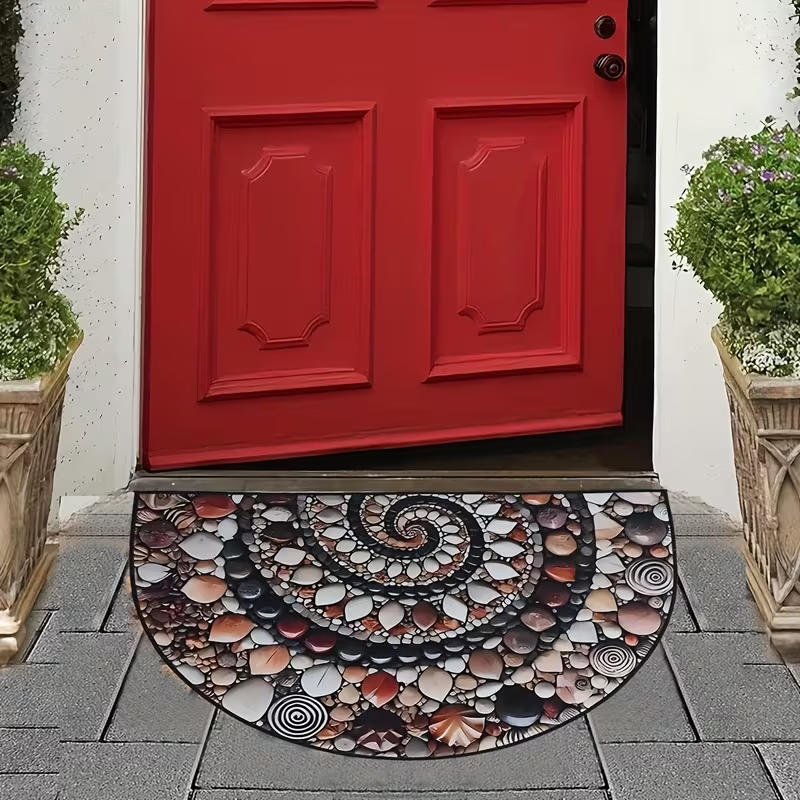 BNIB-2D flat design,40x60cm, pebble crystal velvet doormat, semi-circular home decorative floor mat ,-$5