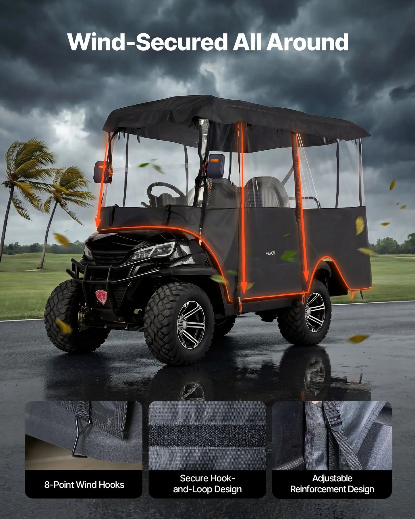 VEVOR Golf Cart Cover, Visible Full-Enclosure 2+2/4 Passenger Golf Cart, 420D Waterproof Oxford Fabric,-$70