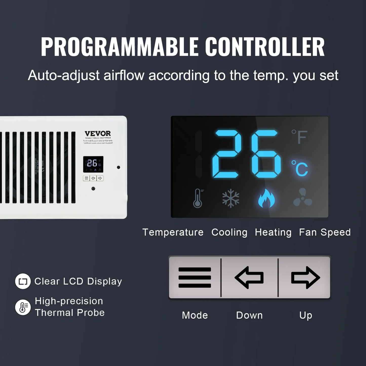 VEVOR Register Booster Fan, Quiet Vent Booster Fan Fits 4” x 10” Register Holes, with Remote Control,-$35