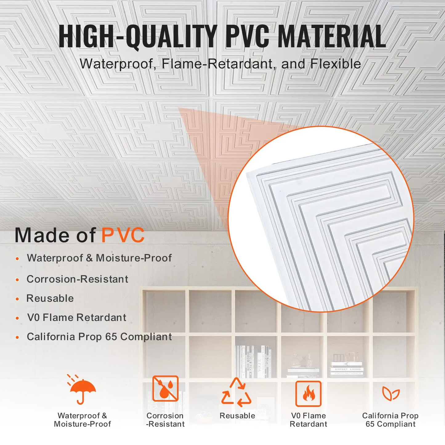 VEVOR Ceiling Tiles, 12-Pack 24 x 24 in, Drop Ceiling Tiles Premium PVC Sheet, Easy Installation/ Cutting,-$45