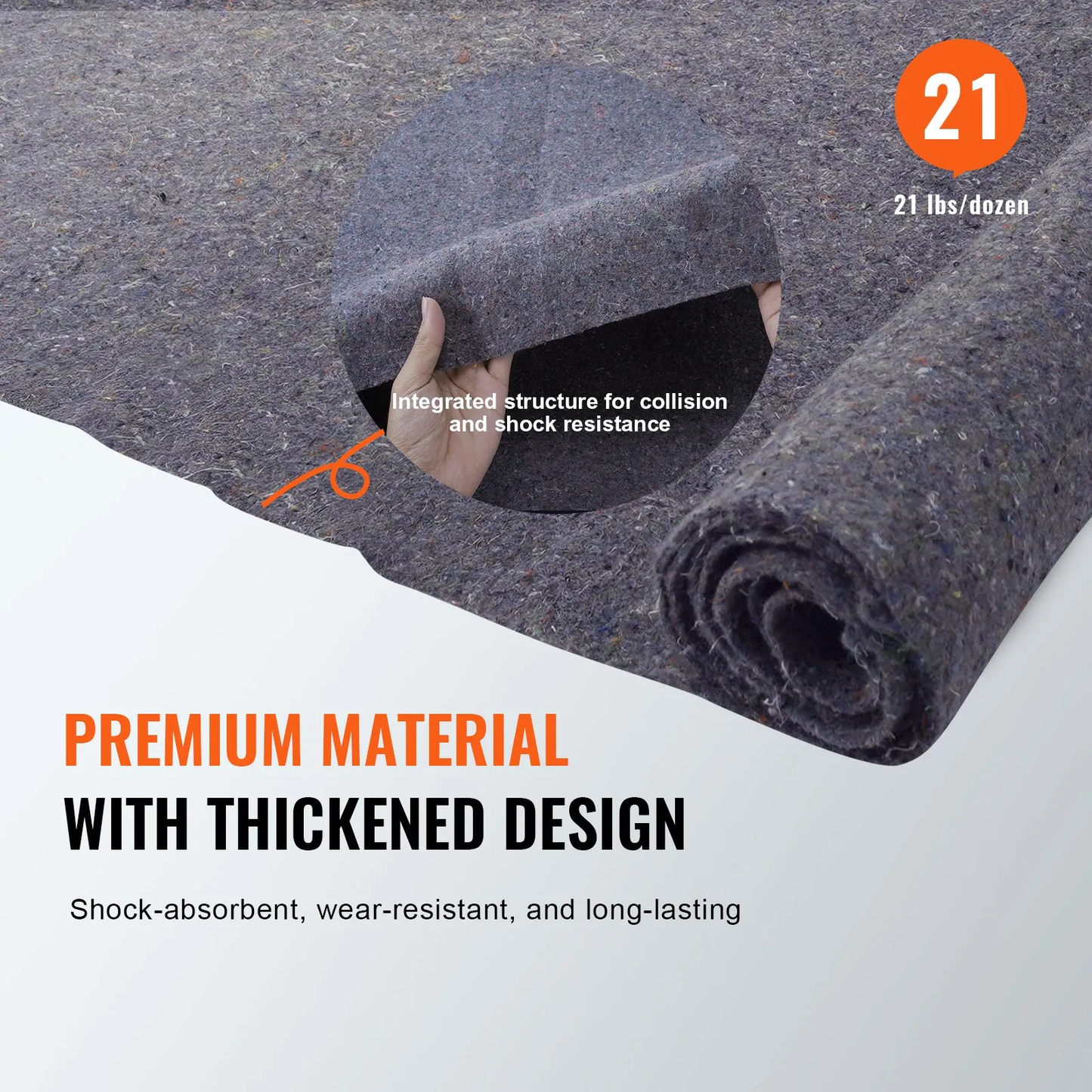 VEVOR Moving Blankets, 72" x 54", 21 lbs/dz Weight, 12 Packs, Professional Recycled Cotton Packing Blanket